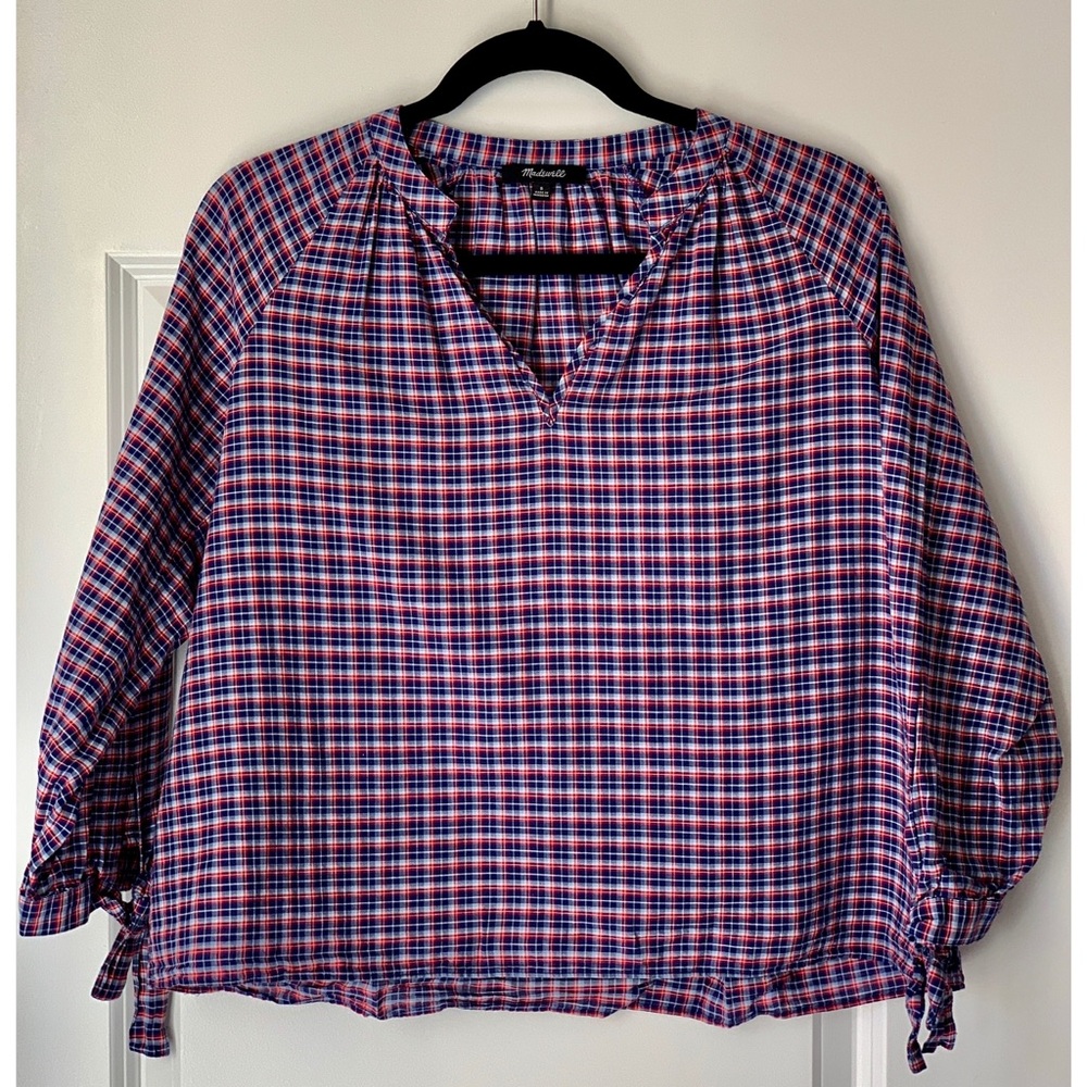 MADEWELL • Whitby Plaid Tie Sleeve Popover Blouse